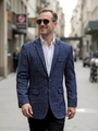 Ανδρικό casual σακάκι slim fit σε μπλε σκούρο με υφή tweed και σχέδιο με δύο κουμπιά - S / Ναυτικό μπλε
