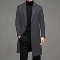 Men's dark grey mid-length wool coat with a classic lapel and single-breasted design - XS / Dark Gray