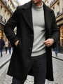 Trench-coat élégant noir mi-long pour homme avec revers classique et boutonnage simple - XS / Noir