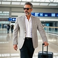 Slim fit light grey men casual blazer jacket for business travel in airport setting - S / Dark Coffee