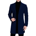 Classic slim fit dark blue mid-length trench coat with single-breasted three buttons - XS / Navy Blue