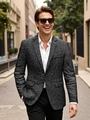 Giacca da uomo casual slim fit grigio scuro con revers classico e camicia bianca elegante - S / Nero