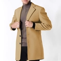 Classic camel men's mid-length wool coat with notch lapels and single-breasted buttons - XS (US Size) / Khaki