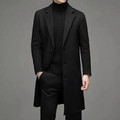 Classic men's black single-breasted mid-length trench coat with elegant notched lapels - XS / Black