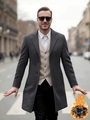 Classic men's charcoal wool blend overcoat with warm thermal lining for winter business style - S (US Size) / Dark Gray