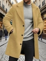 Men's slim fit camel trench coat with lapel collar and buttons for casual business style - XS / Khaki