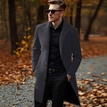Men's slim-fit dark grey wool overcoat with single-breasted design for autumn fashion - 3XL / Dark Gray