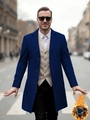 Men's navy wool blend overcoat with warm quilted lining for business casual style - S (US Size) / Navy Blue