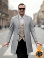 Classic men's light grey wool coat with insulated quilted lining for winter - S (US Size) / Light Gray