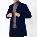 Mens dark blue wool trench coat with single-breasted buttons and classic lapel for autumn - XS (US Size) / Navy Blue