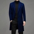 Men's dark blue wool blend trench coat with a classic lapel and single-breasted design - XS / Navy Blue