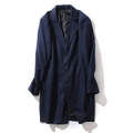Men's navy blue mid-length wool blend overcoat with classic notched lapels and 3 buttons - XS / Navy Blue