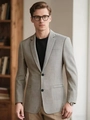 Americana clásica gris claro para hombre de corte entallado con solapa y tela texturizada - S / Café Oscuro