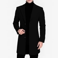 Classic men's black mid-length trench coat with single-breasted design and slim fit cut - XS / Black
