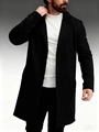 Men's classic black single-breasted wool trench coat with business casual notched lapel - S / Black