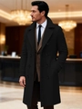 Classic double-breasted black wool coat for men with business style and lapel collar - S / Black