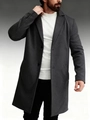 Classic dark grey men's wool blend overcoat with single-breasted design for business style - S / Dark Gray