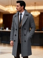Classic men's double-breasted grey wool trench coat for business or formal occasions - S / Dark Gray