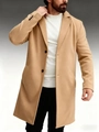 Classic camel men's wool blend overcoat with single-breasted buttons and notch lapel - S / Khaki