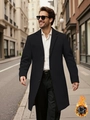 Men's wool blend overcoat in black featuring thick quilted lining and notched lapel - S (US Size) / Black