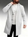 Classic light gray men's mid-length wool coat with single-breasted design and notched lapel - S / Light Gray