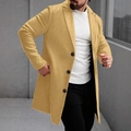 Men's khaki mid-length wool blend coat with lapels and single-breasted button closure - XS / Khaki