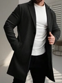 Classic black single-breasted mid-length trench coat with lapel collar for men - S / Black