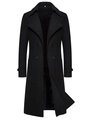 Classic black double-breasted wool overcoat for men with lapel collar and slim fit long length - S / Black