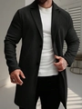 Classic men's single-breasted black trench coat with notch lapel in wool-like fabric - S / Black