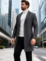 Heren trenchcoat met enkele rij knopen in antracietgrijs, zakelijke en casual wollen jas - S / donkergrijs