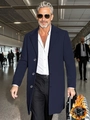 Manteau en laine bleu marine pour homme avec doublure thermique et style business - S / Bleu marine