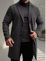 Classic men's single-breasted wool coat in dark grey with notched lapel for business style - S / Dark Gray