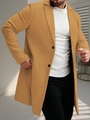 Classic men's camel wool overcoat in a slim fit with a business casual style and two buttons - S / Khaki