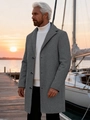 Men's mid-length grey business casual wool coat with single-breasted design at sunset dock - XS (US Size) / Dark Gray