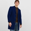 Men's slim fit navy blue wool coat with single-breasted lapel and mid-length cut - XS / Navy Blue