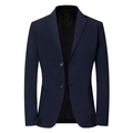 Chaqueta de hombre azul marino entallada estilo casual de negocios con dos botones - S / Azul marino