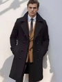 Classic double-breasted black wool coat for men with a business casual long silhouette - S (US Size) / Black
