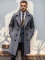 Men's stylish grey double-breasted wool coat for business casual winter fashion - S (US Size) / Dark Gray