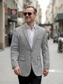 Ανδρικό casual σακάκι slim fit από γκρι πολυεστέρα με πέτο και τσέπες με καπάκι - S / Ασημί Γκρι