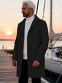 Men's premium black single-breasted wool overcoat with lapel collar for autumn winter - XS (US Size) / Black