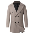 Men's double-breasted wool overcoat with herringbone texture and quilted lining - S / Brown Houndstooth
