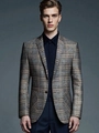 Chaqueta de traje casual para hombre con diseño de cuadros en marrón grisáceo y ajuste slim - XXS / Marrón