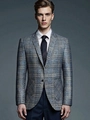 Americana de hombre corte slim fit a cuadros azul marino con solapa de muesca clásica - XXS / gris oscuro