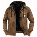 Outdoor Herrenjacke in Braun mit Kapuze, schwarzem Fleece-Futter und Brustdruck - S / Khaki
