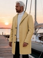 Men's single-breasted wool blend coat in light yellow color with a notch lapel design - XS (US Size) / Khaki
