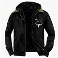 Men's winter heavy padded hooded jacket with skull print and warm fleece lining - S / Black