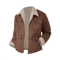 Giacca da uomo in pelle scamosciata marrone scuro con fodera sherpa e tasche cargo - S / Marrone