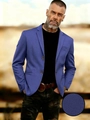 Men's royal blue casual blazer featuring notched lapels and fine textured woven fabric - S / Blue