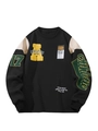Sweat-shirt rétro pour homme avec broderie athlétique et manches contrastées - S / Noir