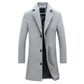 Classic men's single-breasted light grey wool blend mid-length trench coat with lapels - XS / Light Gray